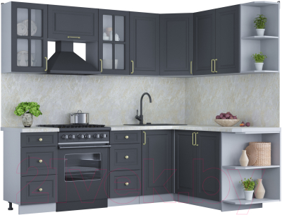 Кухонный гарнитур Интерлиния Мила Шато 1.7x2.4 правая (пепел/пепел/опал светлый) - фото