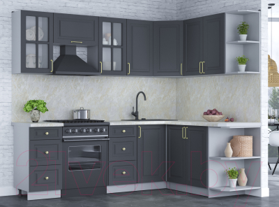 Кухонный гарнитур Интерлиния Мила Шато 1.7x2.4 правая (пепел/пепел/опал светлый)