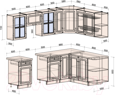 Готовая кухня Интерлиния Мила Шато 1.7x2.5 правая