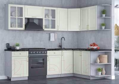 Кухонный гарнитур Интерлиния Мила Шато 1.7x2.6 правая (белый/белый/кастилло темный)