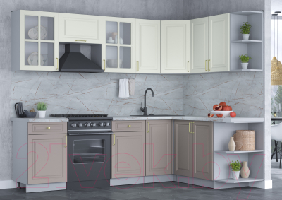 Кухонный гарнитур Интерлиния Мила Шато 1.7x2.6 правая (белый/луна/серый каспий)