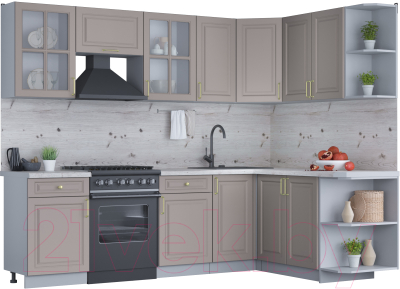 Кухонный гарнитур Интерлиния Мила Шато 1.7x2.6 правая (луна/луна/бискайская сосна) - фото