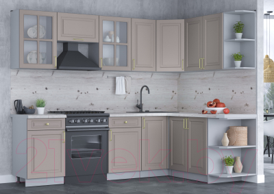 Кухонный гарнитур Интерлиния Мила Шато 1.7x2.6 правая (луна/луна/бискайская сосна)