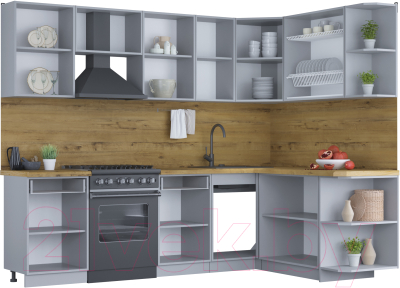 Кухонный гарнитур Интерлиния Мила Шато 1.7x2.6 правая (мята/мята/дуб бунратти)