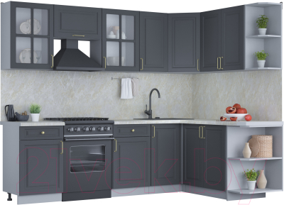 Кухонный гарнитур Интерлиния Мила Шато 1.7x2.6 правая (пепел/пепел/опал светлый) - фото