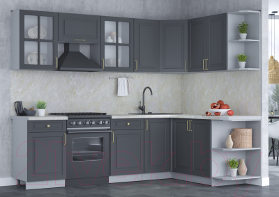 Кухонный гарнитур Интерлиния Мила Шато 1.7x2.6 правая (пепел/пепел/опал светлый)