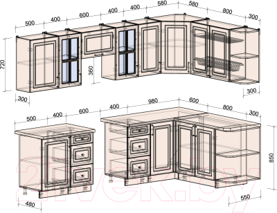 Готовая кухня Интерлиния Мила Шато 1.7x2.9 правая