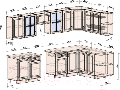 Готовая кухня Интерлиния Мила Шато 1.7x3.1 правая