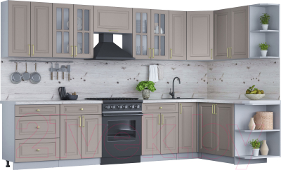 Готовая кухня Интерлиния Мила Шато 1.7x3.3 правая - фото