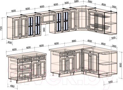 Готовая кухня Интерлиния Мила Шато 1.7x3.3 правая
