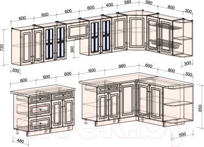 Готовая кухня Интерлиния Мила Шато 1.7x3.4 правая