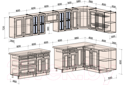 Готовая кухня Интерлиния Мила Шато 1.7x3.5 правая