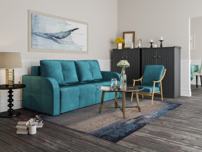 Диван Mebel-Ars Еврокнижка Марсель №3 (бархат сине-зеленый Star Velvet 43 Black Green)