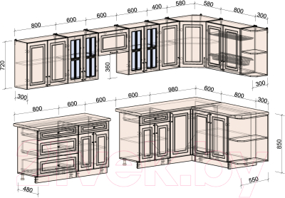 Готовая кухня Интерлиния Мила Шато 1.7x3.6 правая