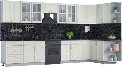 Кухонный гарнитур Интерлиния Мила Шато 1.7x3.8 правая (белый/белый/кастилло темный) - фото