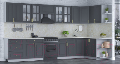 Кухонный гарнитур Интерлиния Мила Шато 1.7x3.8 правая (пепел/пепел/опал светлый)