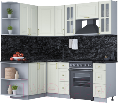 Кухонный гарнитур Интерлиния Мила Шато 1.5x2.1 левая (белый/белый/кастилло темный) - фото