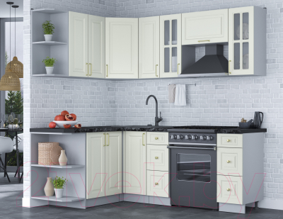 Кухонный гарнитур Интерлиния Мила Шато 1.5x2.1 левая (белый/белый/кастилло темный)