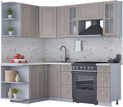 Кухонный гарнитур Интерлиния Мила Шато 1.5x2.1 левая (луна/луна/бискайская сосна) - фото