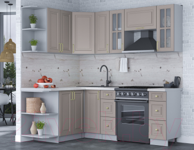 Кухонный гарнитур Интерлиния Мила Шато 1.5x2.1 левая (луна/луна/бискайская сосна)