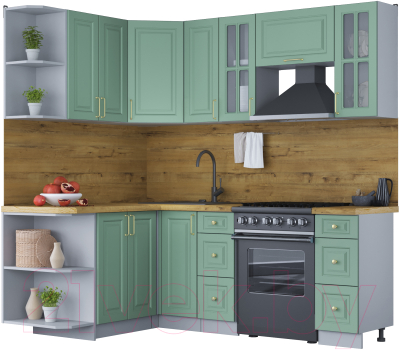 Кухонный гарнитур Интерлиния Мила Шато 1.5x2.1 левая (мята/мята/дуб бунратти) - фото