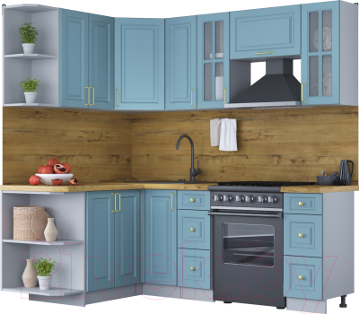 Кухонный гарнитур Интерлиния Мила Шато 1.5x2.1 левая (океан/океан/дуб бунратти) - фото