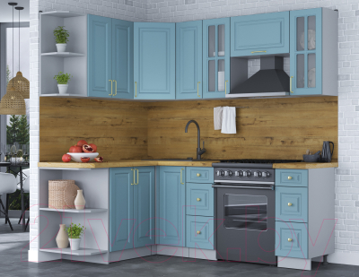 Кухонный гарнитур Интерлиния Мила Шато 1.5x2.1 левая (океан/океан/дуб бунратти)