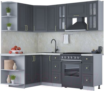 Кухонный гарнитур Интерлиния Мила Шато 1.5x2.1 левая (пепел/пепел/опал светлый) - фото