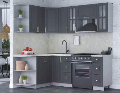 Кухонный гарнитур Интерлиния Мила Шато 1.5x2.1 левая (пепел/пепел/опал светлый)