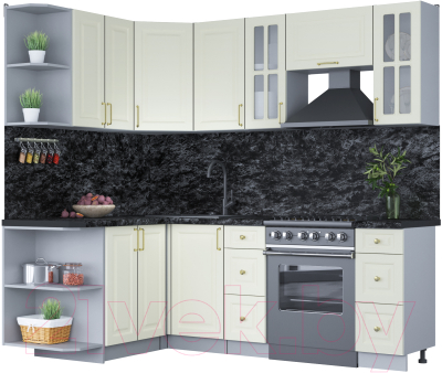 Кухонный гарнитур Интерлиния Мила Шато 1.5x2.2 левая (белый/белый/кастилло темный) - фото