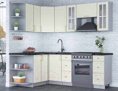 Кухонный гарнитур Интерлиния Мила Шато 1.5x2.2 левая (белый/белый/кастилло темный)