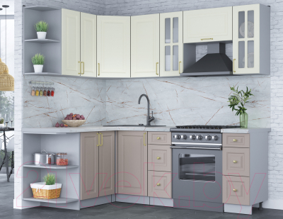 Кухонный гарнитур Интерлиния Мила Шато 1.5x2.2 левая (белый/луна/серый каспий)