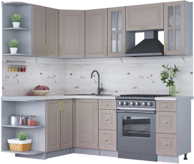 Кухонный гарнитур Интерлиния Мила Шато 1.5x2.2 левая (луна/луна/бискайская сосна) - фото