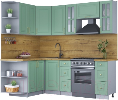 Кухонный гарнитур Интерлиния Мила Шато 1.5x2.2 левая (мята/мята/дуб бунратти) - фото