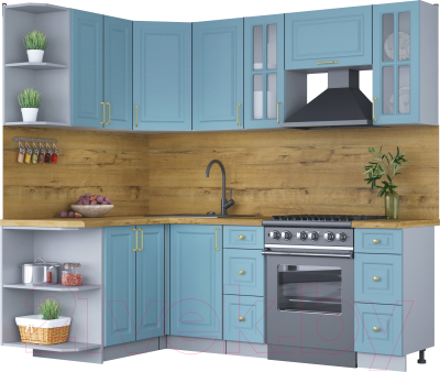 Кухонный гарнитур Интерлиния Мила Шато 1.5x2.2 левая (океан/океан/дуб бунратти) - фото