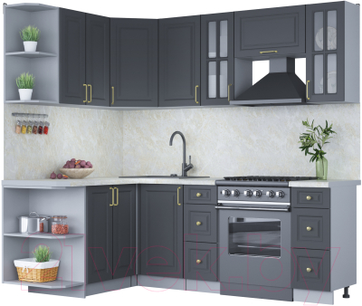 Кухонный гарнитур Интерлиния Мила Шато 1.5x2.2 левая (пепел/пепел/опал светлый) - фото