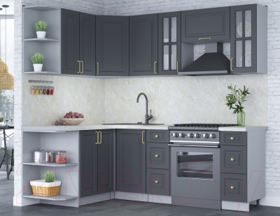 Кухонный гарнитур Интерлиния Мила Шато 1.5x2.2 левая (пепел/пепел/опал светлый)