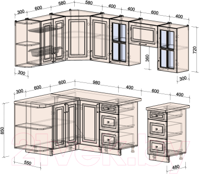 Готовая кухня Интерлиния Мила Шато 1.5x2.4 левая