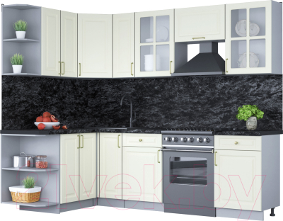 Кухонный гарнитур Интерлиния Мила Шато 1.5x2.5 левая (белый/белый/кастилло темный) - фото