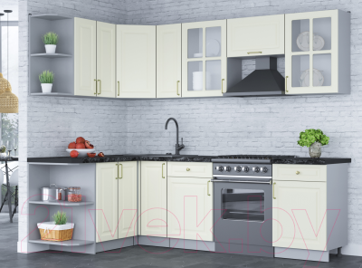 Кухонный гарнитур Интерлиния Мила Шато 1.5x2.5 левая (белый/белый/кастилло темный)