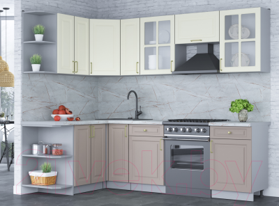 Кухонный гарнитур Интерлиния Мила Шато 1.5x2.5 левая (белый/луна/серый каспий)