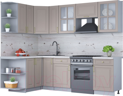 Кухонный гарнитур Интерлиния Мила Шато 1.5x2.5 левая (луна/луна/бискайская сосна) - фото