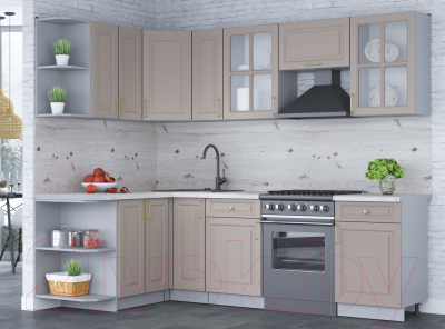 Кухонный гарнитур Интерлиния Мила Шато 1.5x2.5 левая (луна/луна/бискайская сосна)