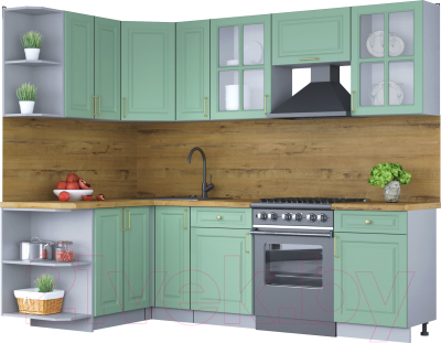 Кухонный гарнитур Интерлиния Мила Шато 1.5x2.5 левая (мята/мята/дуб бунратти) - фото