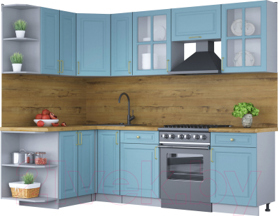 Кухонный гарнитур Интерлиния Мила Шато 1.5x2.5 левая (океан/океан/дуб бунратти) - фото