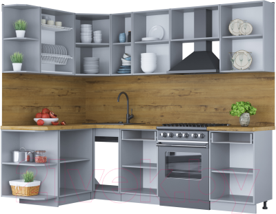 Кухонный гарнитур Интерлиния Мила Шато 1.5x2.5 левая (океан/океан/дуб бунратти)