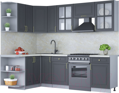 Кухонный гарнитур Интерлиния Мила Шато 1.5x2.5 левая (пепел/пепел/опал светлый) - фото