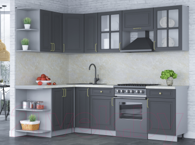 Кухонный гарнитур Интерлиния Мила Шато 1.5x2.5 левая (пепел/пепел/опал светлый)