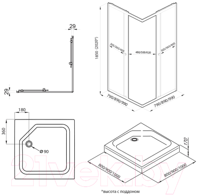 Душевой уголок Triton Вента-Блэк 80x80 (черный, с поддоном)