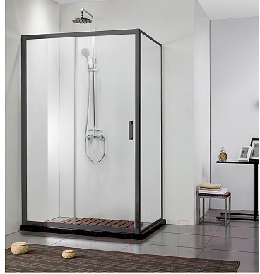 Душевая дверь Aquatek 100x200 / AQ ARI RA 10020BL (черный/прозрачное стекло)